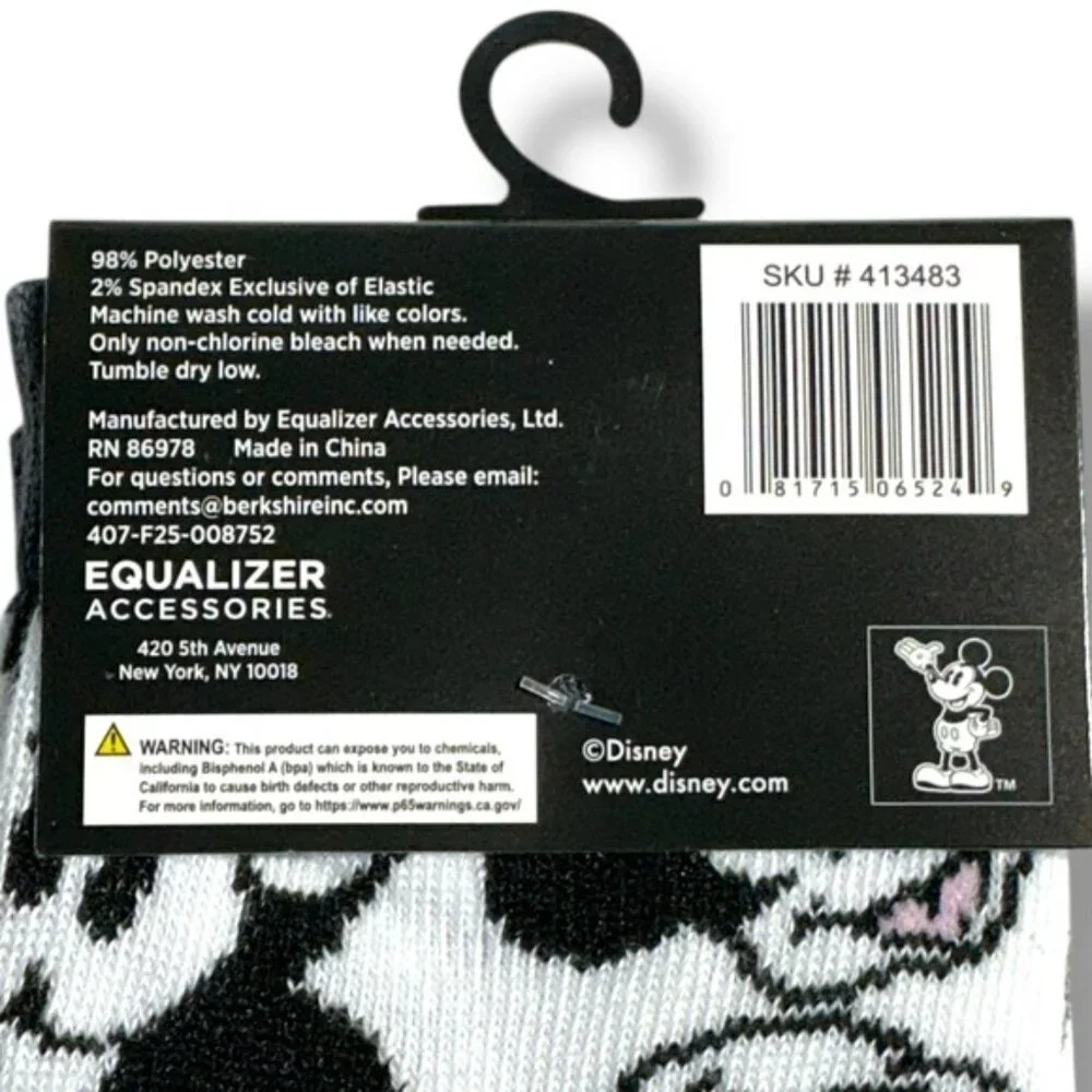 Disney Mickey Mouse Crew Socks Mens Fun Novelty Black White Unisex One Size 9-13